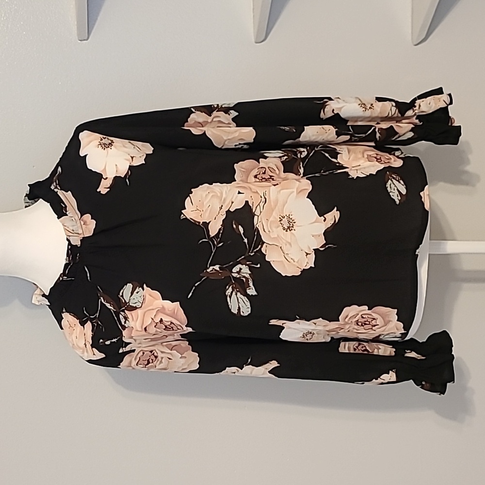 SHEIN Long Sleeve Black Floral Blouse, Size S